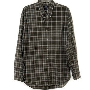 BASS Long Sleeve Dark Green Plaid Button Down Shirt, Size Medium